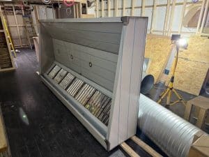 Fabricated extraction canopy prepared for b2b commercial maintenance installation.