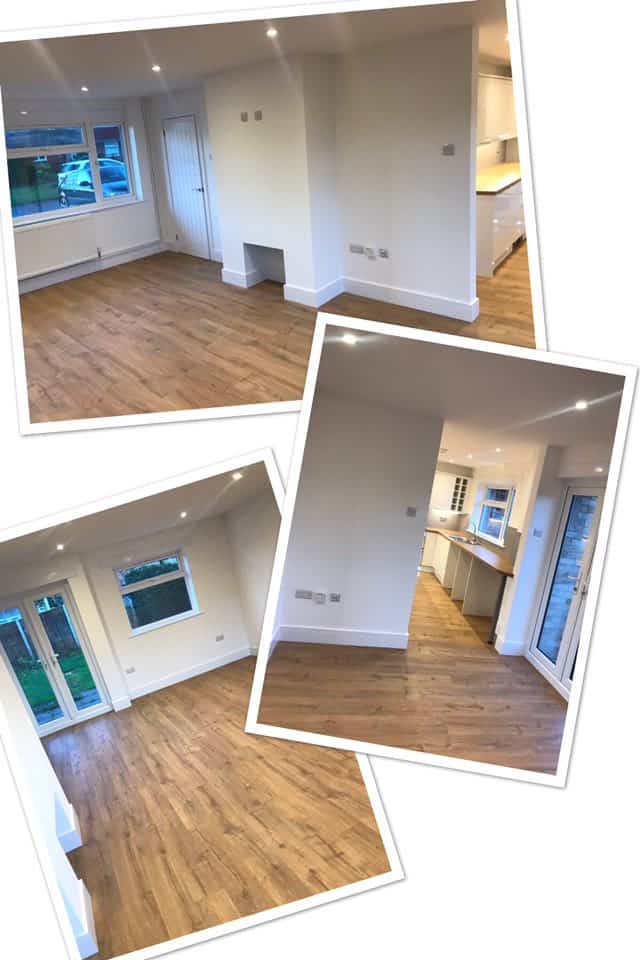 Modern interior renovation with wooden flooring and white walls